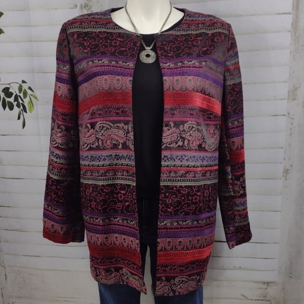 Violet B. Patterned Open Front Jacket Size XL